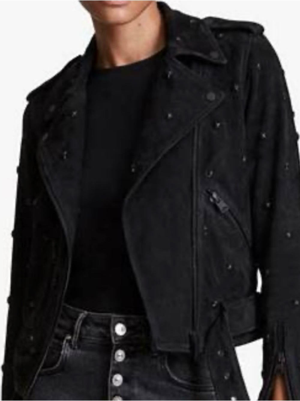 Allsaints Balfren Star Studded Suede Biker Jacket in Black